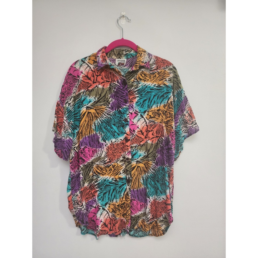 California Krush Vintage 90s Abstract Tropical Print Short Sleeve Button Up